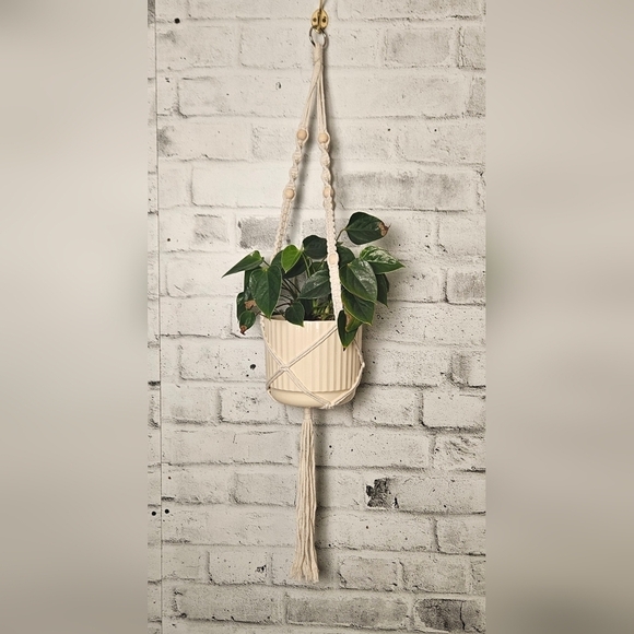 6 Cream Macrame Plant Hanger - Picture 8 of 16